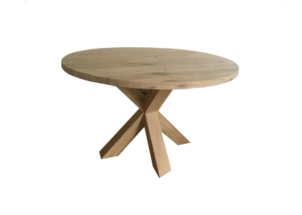 Eiken ronde eettafel met spinpoot